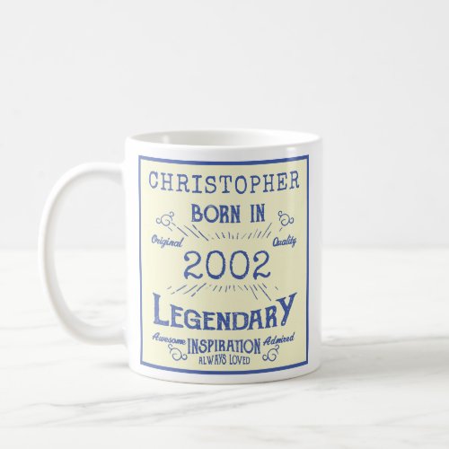 21st Birthday Born 2002 Legend Retro Blue Coffee Mug