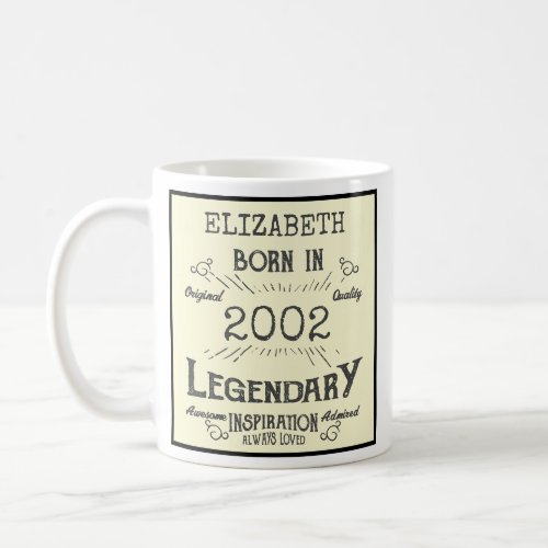 21st Birthday Born 2002 Legend Vintage Black Coffee Mug