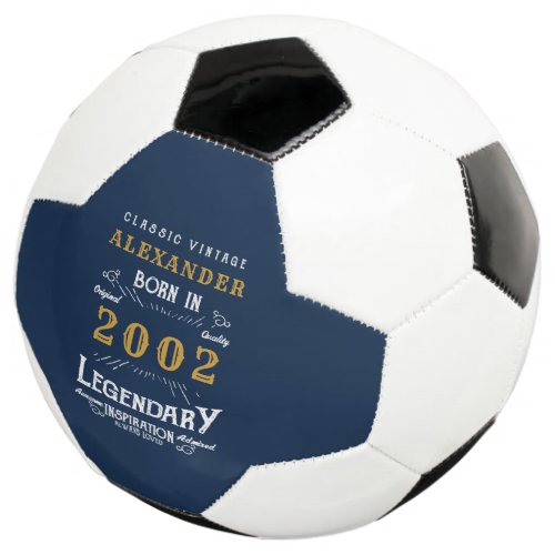 21st Birthday Born 2002 Monogram Name Legend Soccer Ball