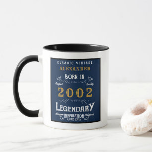 21st Birthday Born 2002 Retro Legend Blue Gold Mug