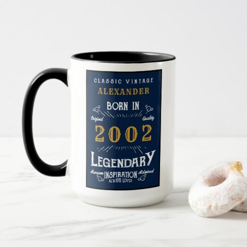 21st Birthday Born 2002 Vintage Legend Blue Gold Mug