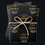 21st Birthday born 2004 Add Name Black Gold Wrapping Paper Sheets<br><div class="desc">A personalized wrapping paper design for that birthday celebration for a special person. Add the name to this vintage retro style black and gold design for a custom birthday gift. Easily edit the name and year with the template provided. A wonderful custom birthday gift. More gifts and party supplies for...</div>