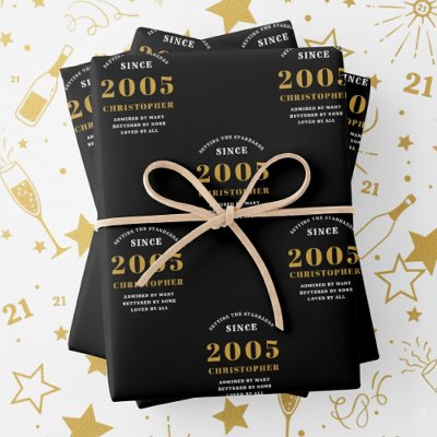21st Birthday born 2005 Add Name Black Gold Wrapping Paper Sheets