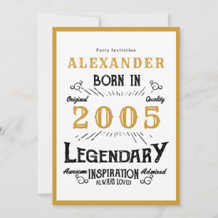 21st Birthday Born 2005 White Gold Legend Invitation