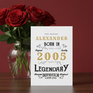 21st Birthday Born 2005 White Gold Retro Vintage Invitation