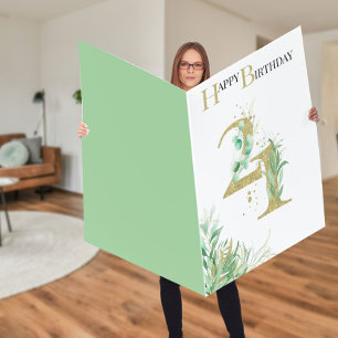 21st Birthday Botanical Numbers Green Gold Jumbo Card