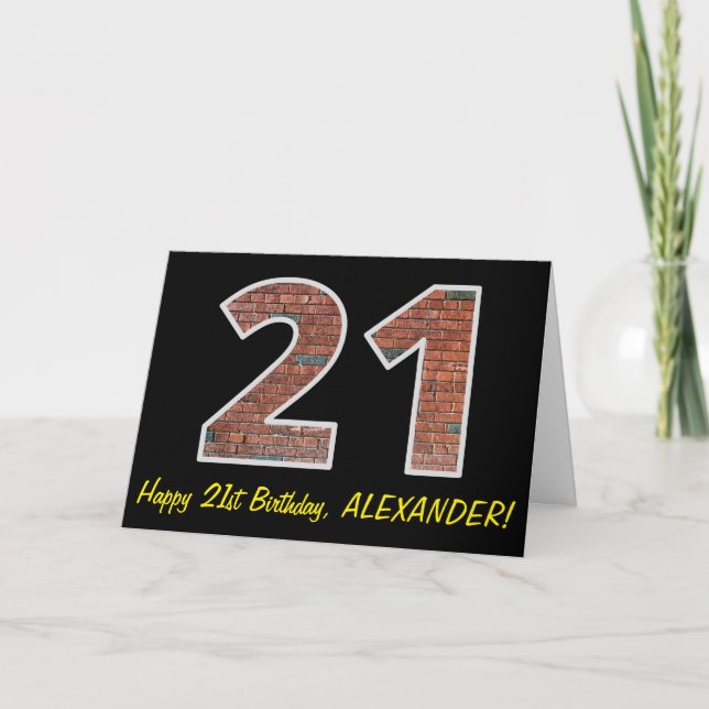 21st Birthday - Brick Wall Pattern "21" w/ Name Card (Front)