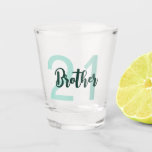 21st Birthday Brother Green Script Modern Shot Glass<br><div class="desc">Put a smile on a face with this 21st birthday modern script shot glass for your brother. The perfect gift or party accessory! - Simply click to personalize this design 🔥 My promises - This design is unique and is designed with you in mind 🙏 Thank you for supporting my...</div>