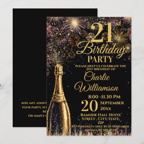 21st Birthday Bubbly Fireworks Gold 