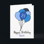 21st birthday bunch of blue balloons card<br><div class="desc">21st birthday card with a blue bunch of balloons design.  
This card has a modern look and is perfect for a son,  grandson or nephew on his twenty-first birthday.
The age,  man's name and inside message can all be customized as desired.</div>
