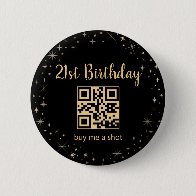21st birthday, buy me a shot,qr code,gold sparkles button (Front)