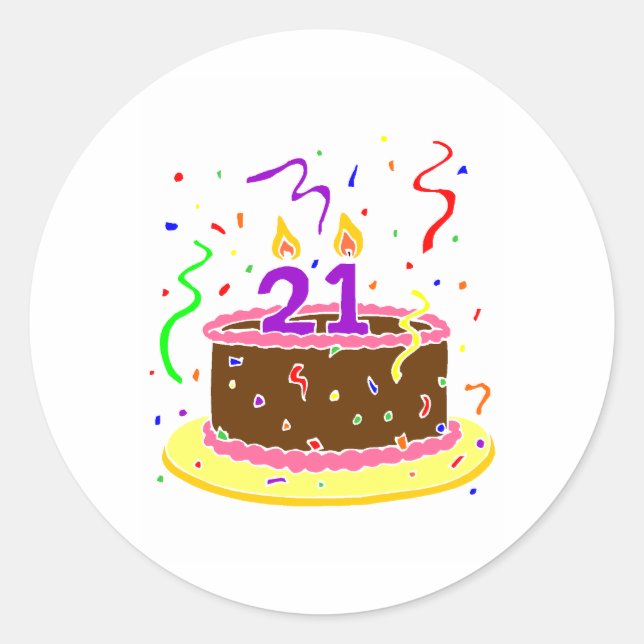 21st Birthday Cake Classic Round Sticker (Front)