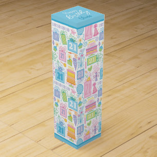21st Birthday Cake Cupcake Present Balloons Wine Box