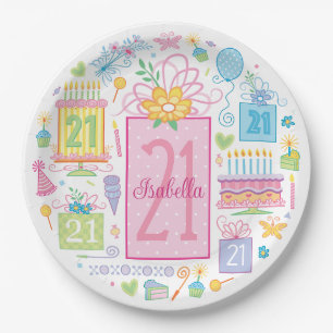21st Birthday Cake Cupcake Present Custom Name Paper Plates