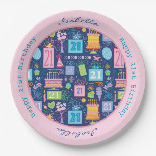 21st Birthday Cake Cupcake Present Custom Name Paper Plates