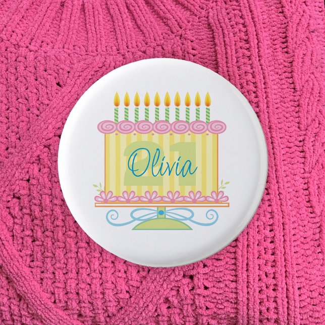 21st Birthday Cake Custom Name Button (Creator Uploaded)