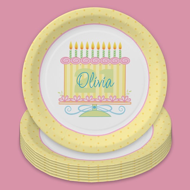 21st Birthday Cake Custom Name Paper Plates (Creator Uploaded)