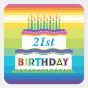 21st Birthday Cake With Rainbow Stripes Sticker