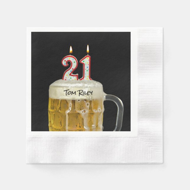 21st birthday candle in beer napkins (Front)