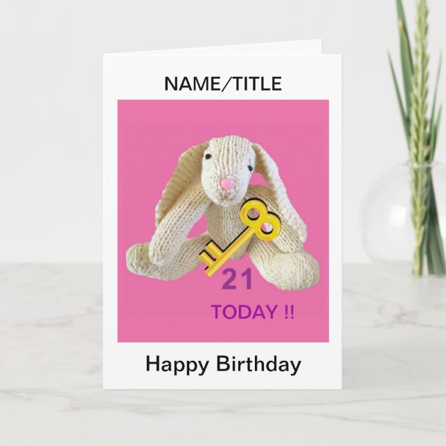 21st Birthday Card rabbit personalize name title (Front)