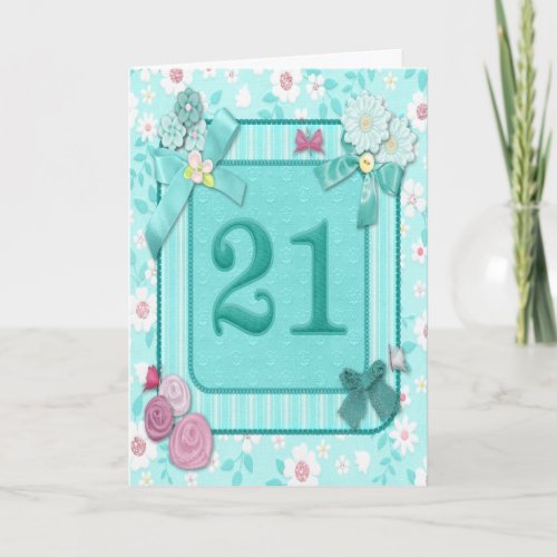 21st birthday card with flowers