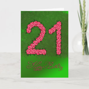 21st birthday card with roses and leaves