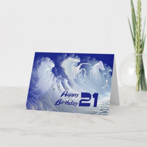 21st birthday card with wild white surf horses