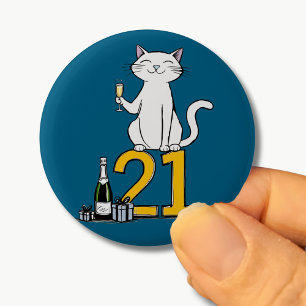 21st birthday cat celebration 21 years twentyfirst button