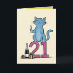 21st birthday cat celebration 21 years twentyfirst thank you card<br><div class="desc">A cute way to celebrate your 21st birthday with a cat drinking Champgne.</div>