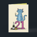 21st birthday cat celebration 21 years twentyfirst thank you card<br><div class="desc">A cute way to celebrate your 21st birthday with a cat drinking Champgne.</div>