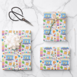 21st Birthday Celebrate Simulated Cutouts Wrapping Paper Sheets
