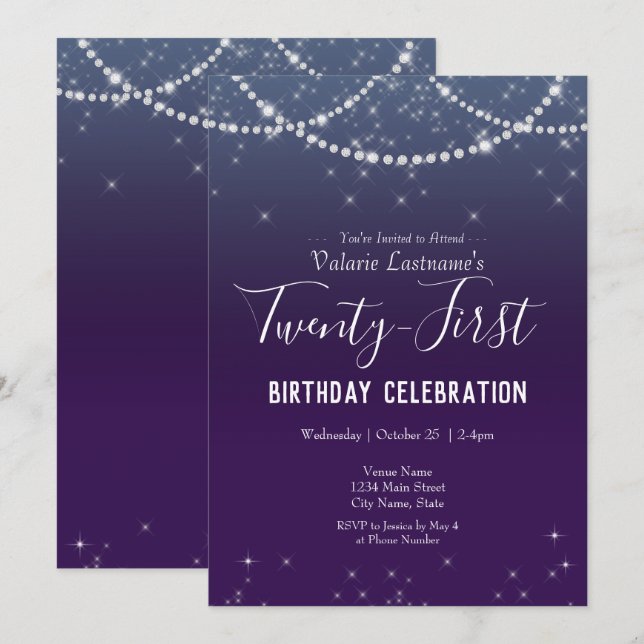 21st Birthday Celebration Ombre Diamond Invitation (Front/Back)