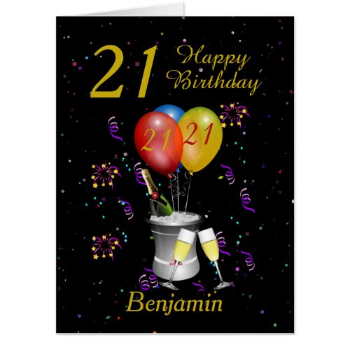 21st Birthday Celebration Sparkling Wine Black Big Card