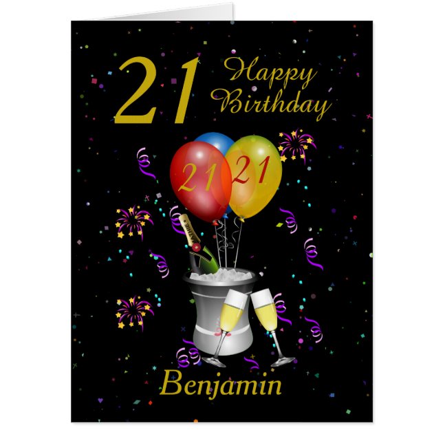 21st Birthday Celebration Sparkling Wine Black Big Card (Front)