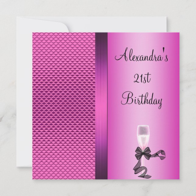 21st Birthday Champagne Glam Pink Glitter Invitation (Front)