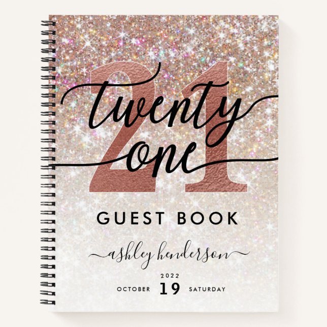 21st Birthday Champagne Glitter Guest Book (Front)