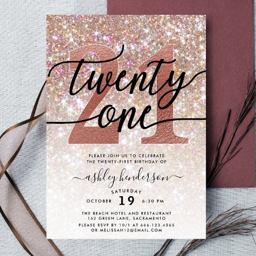 21st Birthday Champagne Glitter Invitation