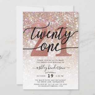 Rose Gold Black Glitter Any Age Birthday Invitation, Zazzle