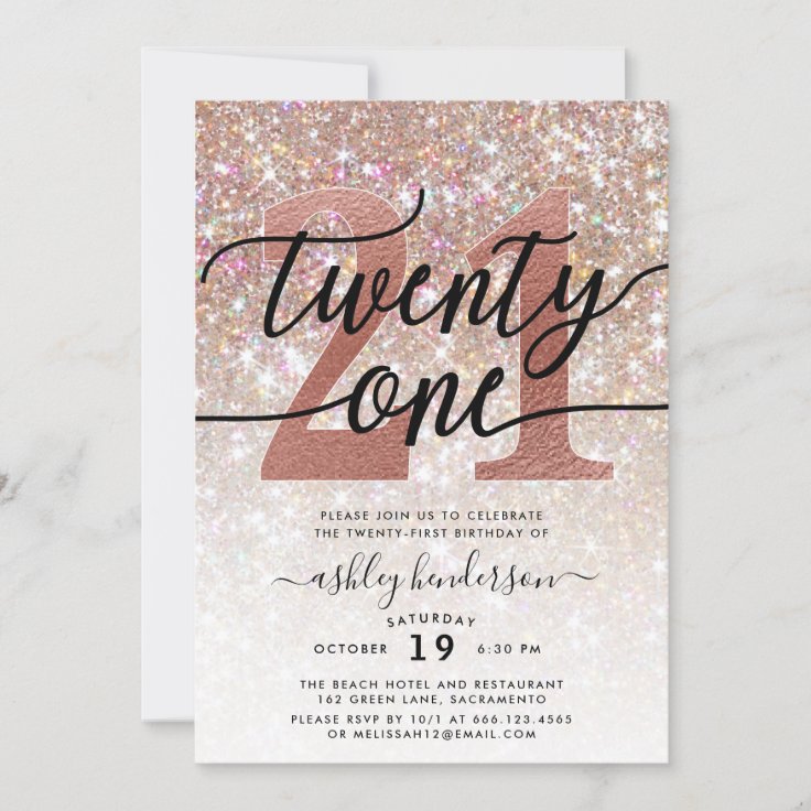 21st Birthday Champagne Glitter Invitation 