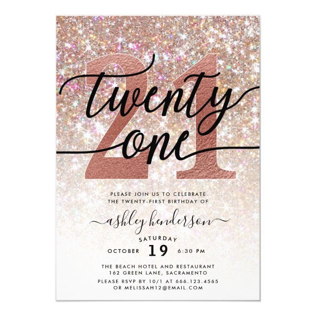 21st Birthday Champagne Glitter Invitation