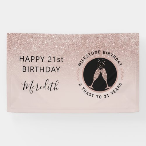 21st Birthday Champagne Toast Horizontal Glitter Banner