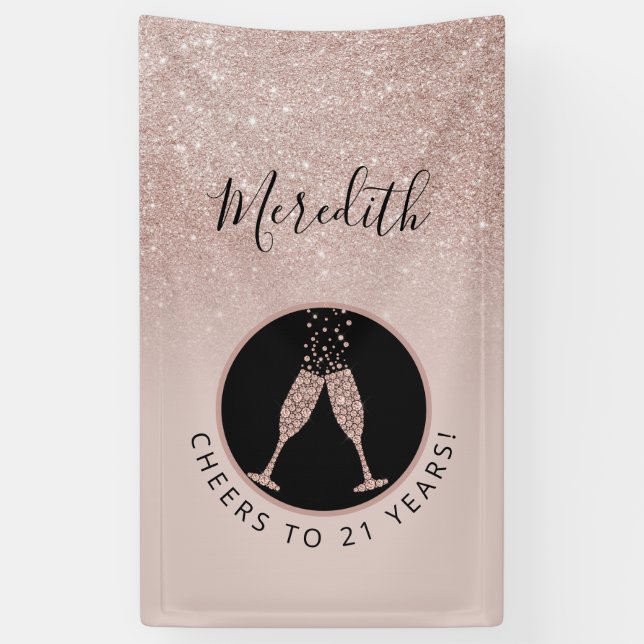 21st Birthday Champagne Toast Vertical Glitter Banner (Vertical)