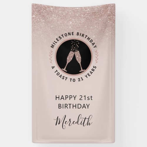 21st Birthday Champagne Toast Vertical Glitter Banner