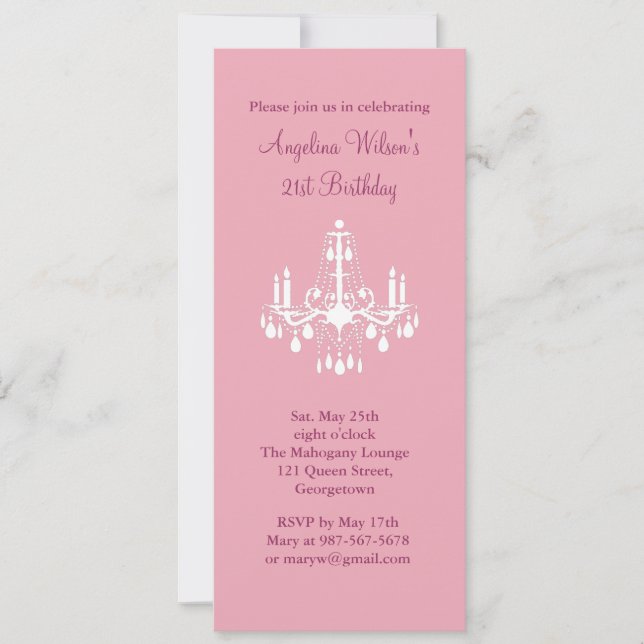 21st Birthday Chandelier Invitation (pink) (Front)