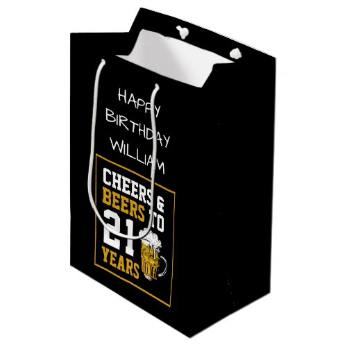 21st Birthday Cheers  Beers to 21 Years  Medium  Medium Gift Bag