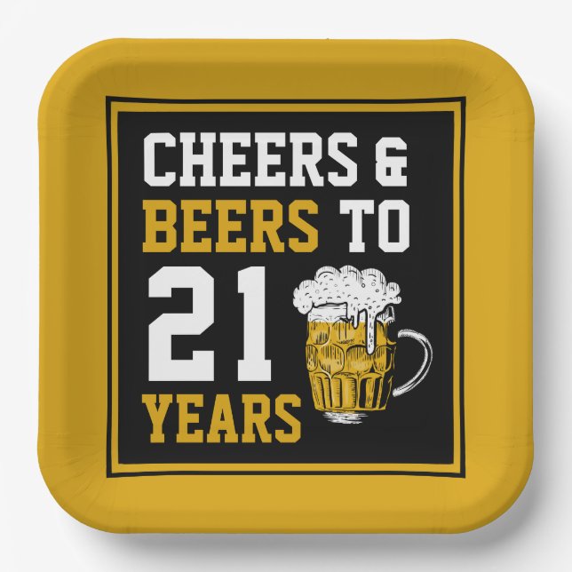 21st Birthday Cheers & Beers to 21 Years Paper Plates (Front)
