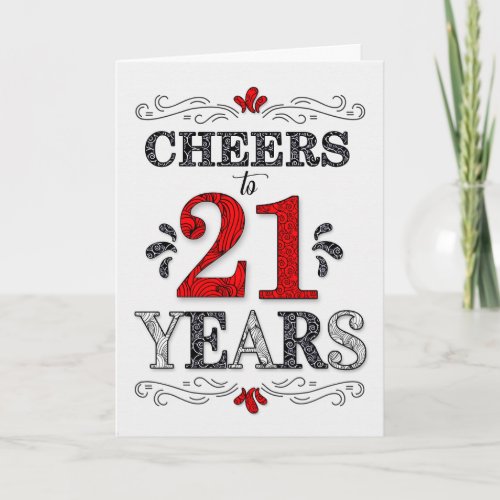 21st Birthday Cheers in Red White Black Pattern Card
