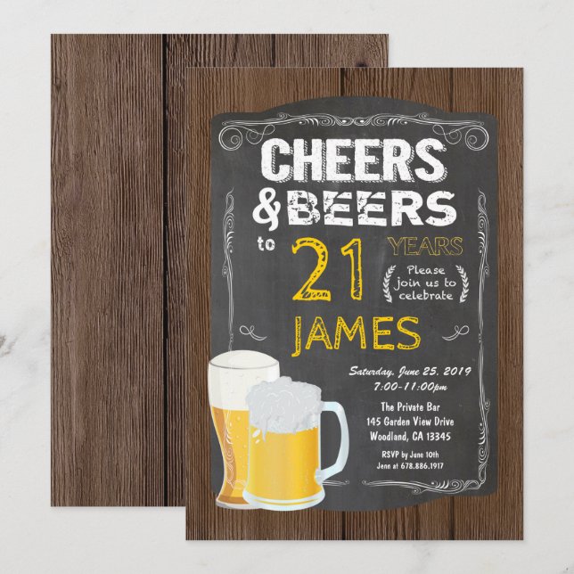 21st birthday, Cheers to 21 years beer party Invitation (Front/Back)