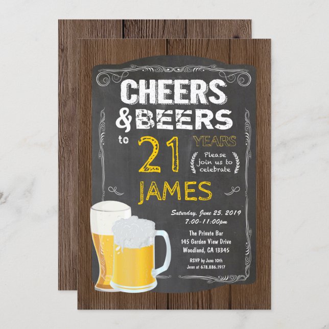 21st birthday, Cheers to 21 years beer party Invitation (Front/Back)