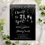 21st Birthday - Cheers To 21 Years Black Silver Invitation